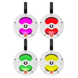 2 Pair (Qty 4) of 6.5" 225 Watt Peak 2-Way Marine Audio White OEM Replacement Boat Speakers with Multi-Color RGB LED Lighting, 4X 6.5 PowerSports Black Unloaded Speaker Pods