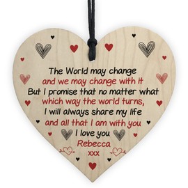Novelty Gift For Boyfriend Girlfriend Wooden Heart Valentines Anniversary Gift
