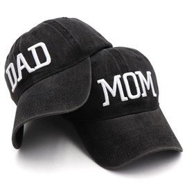 Hiwelove Mother Dad Hat Fathers Day Gift Embroidered Adjustable Couple Parents Gift, Black mom hat and black dad hat
