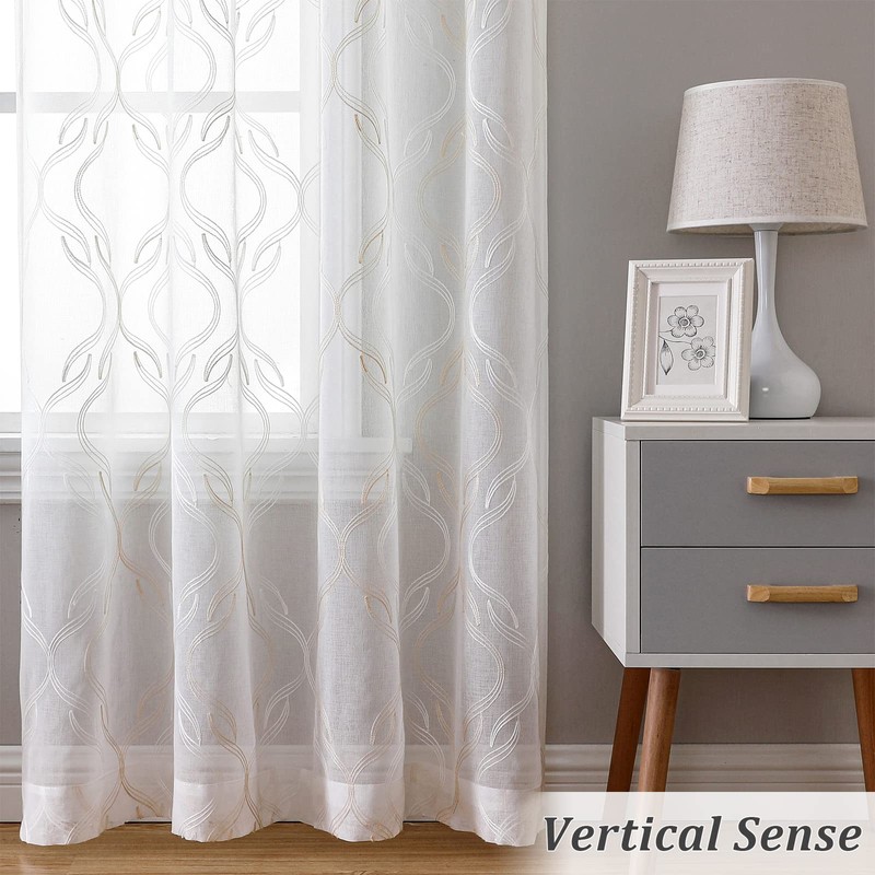 VISIONTEX Sheer Curtains 95 Inches Long 2 Panels Set, Beige