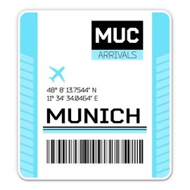 Squiddy Munich Germany Airport Code MUC Travel Luggage Tag - Vinyl Sticker Decal for Phone, Laptop, Water Bottle (3" high)