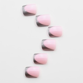 Silvery French Tip Press on Toenails Short Fake Toenails Full Cover Nude Pink False Toenails for Women Square Stick on Toenails Glue on Toenails Summer Toenails Manicure Kit