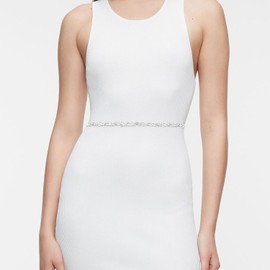 WEZTEZ Thin Bridal Belt Bridesmaid Sash Crystal Wedding Belt with Rhinestones Pearls for Women Dress Accessories (Organza White)