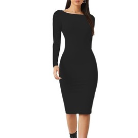 Prime fashions Prime fashions Women's Long Sleeve Midi Maxi Summer Bodycon Dress Modern Pain and Multi-Purpose Dress (Black, M-L)