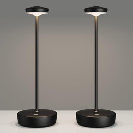 TBBGA Cordless Table Lamp Rechargeable 2Pack - LED Battery Table Light with 3 Color Temperatures, Stepless Dimming, Waterproof Aluminum for Indoor Outdoor, Patio, Restaurant, Dinner (Black)