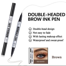 Microblading Eyebrow Pen - Magic Eyebrow Pencil 2 in 1-2 Fork Eyebrow Pen Upgraded 3D Waterproof Eyebrow Pencil - Dual-Ended Natural Eyebrow Makeup with Precise Brush (Brown)