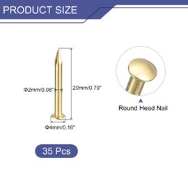 uxcell 35Pcs Small Tiny Nails 2x20mm(DxL) Tiny Brass Nails Hardware Round Head Brass Nail for Wooden DIY Projects Decorative Boxes Household, Brass Tone