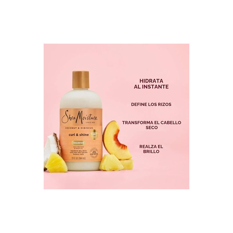 Shampoo para cabello rizado de karité Humedad Hibiscus de coco,