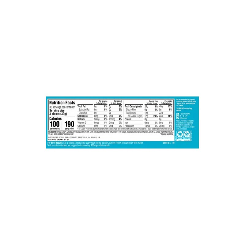 Clif Bloks Energy Chews Sabor Tropical Punch 25mg Cafeína 60g
