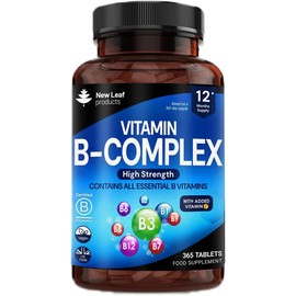 Vitamin B Complex - 365 Small Tablets (1 Year Supply) High Strength All 8 B Vitamins B1-B2-B3-B5-B6-B12, Biotin, Folic Acid and Vitamin C - Reduction of Tiredness, Energy & Immune Support - UK Made