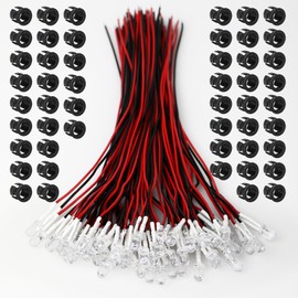 OWOFYDR 12V 5MM Pre Wired Led Light Emitting Diodes,White Micro Led Lights Diodes for Model Assortment Kit,9V-12 Volt led diode Mini Single Led Bulbs(White / 50 Pcs, 5MM)