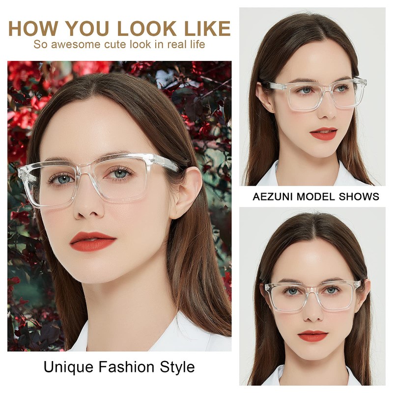 AEZUNI Large Square Reading Glasses Women Clear Frame Readers 1.0