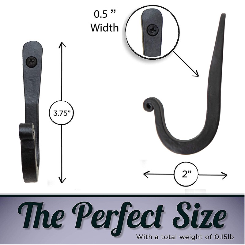 Stur-De Decorative Wrought Iron Hooks for Wall - Heavy Duty