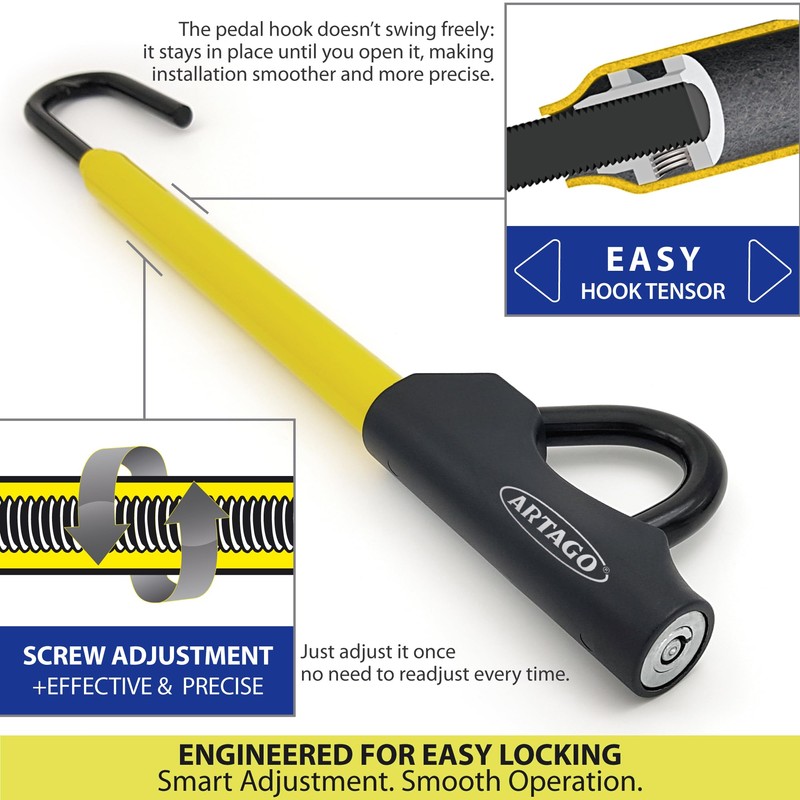 Artago 871A/B Steering Wheel Brake Pedal Lock, Yellow, Key Lock,