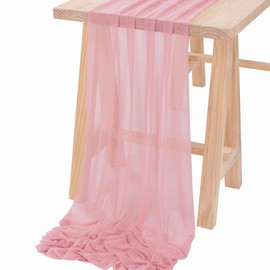 Socomi Dusty Rose Gauze Table Runner Chiffon Like Wedding Table Runner 120 inches Long Boho Rustic for Bridal Shower Decorations Baby Shower