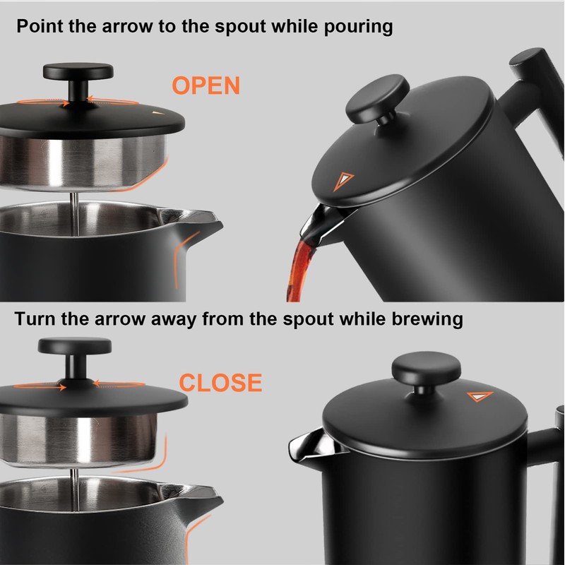 Secura French Press Coffee Maker with 3-Layer Stainless Steel Filter,