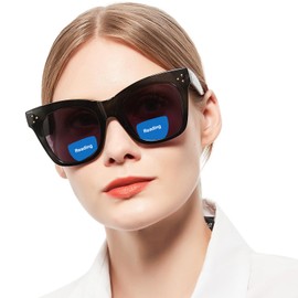 WEMOOTANTS Bifocal Sunglasses 1.5 for Women Oversized Dual Focal Reading Sun Glasses for Driving Black Frame