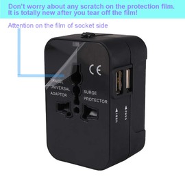 Adaptador de viaje, adaptador de corriente internacional todo en uno, adaptador universal con puertos de carga USB duales de 2.1 A para Asia, Europa, Reino Unido, Australia y Estados Unidos (negro)