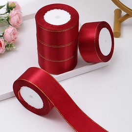 Glitter Trim Ribbon (5 Rolls), Decorative Ribbon for Wedding Party, DIY Gift Wrapping Supplies for Home & Office:_Burgundy_one-size