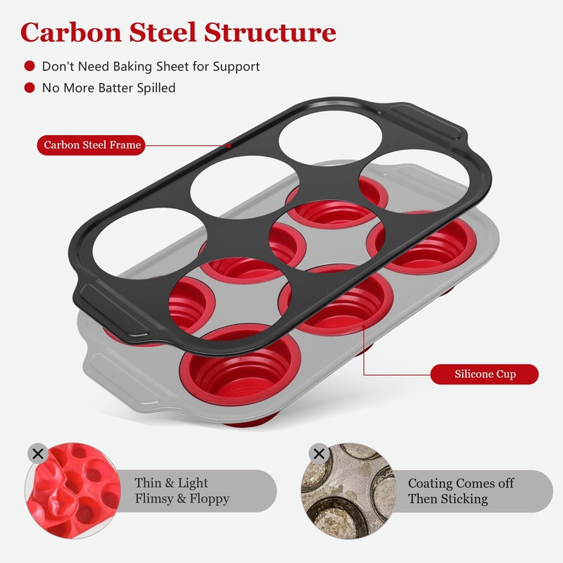 Keejoy Silicone Muffin Pan with Metal Frame, Regular Size Cupcake