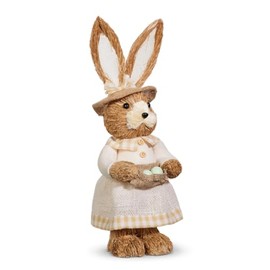 The Bridge Collection Rustic Easter Bunny Figurine - Standing Spring Rabbit in Dress with Hat and Egg Basket - Farmhouse Holiday Decor