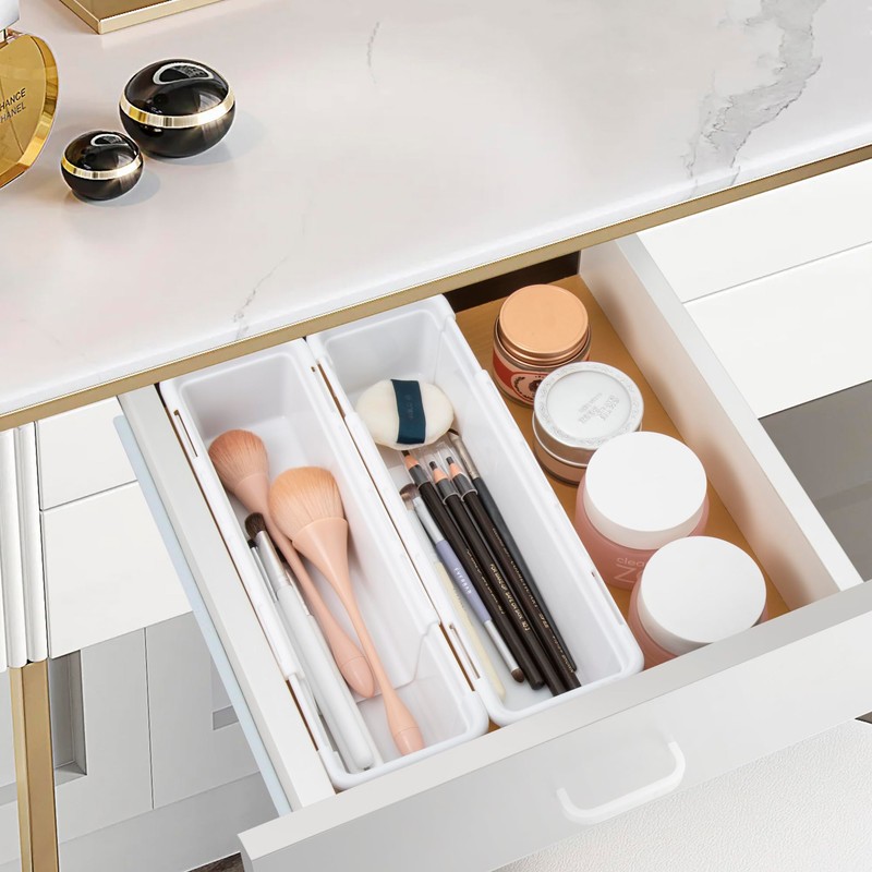 QIWODE Drawer Organiser, Expandable Drawer Organiser for Kitchen, Office, Desk,