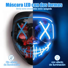 MBVBN 2PCS La máscara LED de Halloween de miedo se ilumina con 3 modos de iluminación para la fiesta de disfraces de disfraces para hombres, mujeres, adolescentes, niños (Azul y rojo)