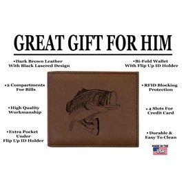 Rogue River Tactical Bass Fishing Fish Men's Leather Bifold Wallet RFID Gift For Him Dad Father United States Billfold Fisherman