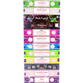Satya Incense Sticks Patchouli White Sage Black Crystal Emotions Mystic Yoga Nag Champa Traditional Ayurveda Seven Chakra Superhit Positive Vibes Reiki (Series 2)