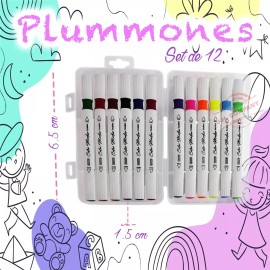 J.H. Comapny Set 12 Plumones Doble Punta Estuche Portatil Colores