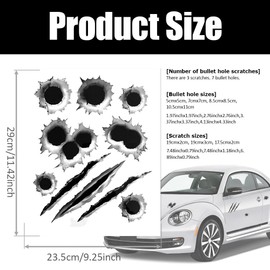 HQRNYP Bullet Holes Stickers Decals, Automotive Decals, Simulation 3D Bullet Hole and Scratch Car Decoration, Auto Accessories Waterproof PVC Fake Gun Shots Stickers for Bumper Window Helmet (Style B)