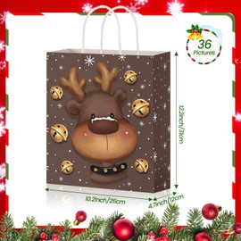 Cholemy Christmas Gift Bags with Handle Xmas Kraft Paper Bags Bulk Large Christmas Totes Bags for Candy Wrapping Holiday Party Favors(36 Pcs)