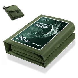HIRALIY 20 Mil Heavy Duty Waterproof Tarp, 20x20ft Green Tarpaulin with Reinforced Webbing Loops, Multipurpose Oxford Canvas Tarp for Firewood, Roof, Camping, Pool