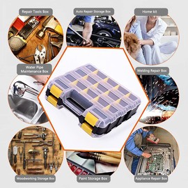 Tools Organizer Box Small Parts Storage Box 34-Compartment Double Side Hardware Organizers with Removable Plastic Dividers for Screws, Nuts, Nails, Bolts