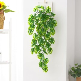 Fake Vines Monstera for Decoration, PASYOU Artificial Hanging Plants Ivy with Leaves Outdoor Indoor Decor Plastic Greenery Green Plant Faux Stems Home Garden Party Wedding Bedroom Room Office - 2 Pack