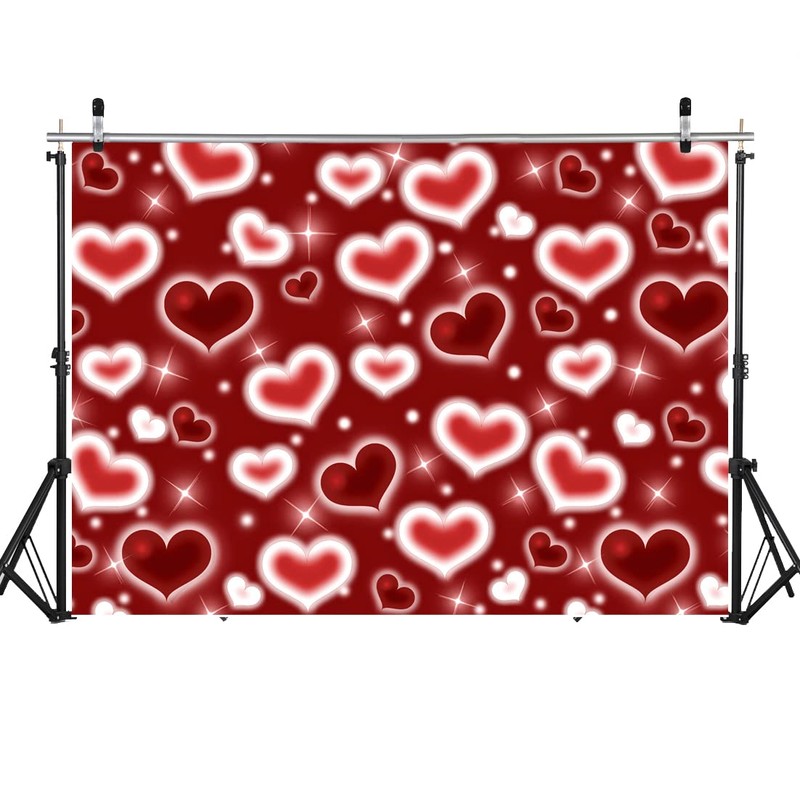 LYCGS 7X5FT Red Heart Photo Backdrop 90s Backdrops for Photoshoot