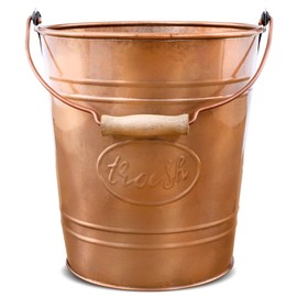 Autumn Alley Farmhouse Bathroom Trash Can - Copper Trash Can Bucket with Wooden Handle for Rustic Bathroom, Bedroom, Office, Kitchen, Country Home Décor, 7 Liter, Copper
