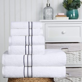 Superior Turkish Cotton Ultra-Plush 6-Piece Towel Set, Ideal for Master Bath, Guest Bathroom, Fast Drying, Shower, Spa, Face/Washcloths, Hand, Bath Towels, Absorbent, Home Basics, Navy Blue