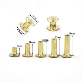 90 Sets Chicago Screws Assorted Kit 5 Sizes Golden Leather Rivets 5mm Screw Rivets Flat Fillister Book Binding Posts Nail Rivet Chicago Bolts for DIY Leather Craft Bookbinding (6,10,12,15,18mm)
