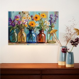 Lxmsja Colorful Glass Bottles Paint by Numbers Kit for Adults, Acrylic Wildflowers Paint by Numbers for Adults Beginner, DIY Craft Supplies Oil Painting Kits for Home Wall Decor 16x12 inch (Framed)