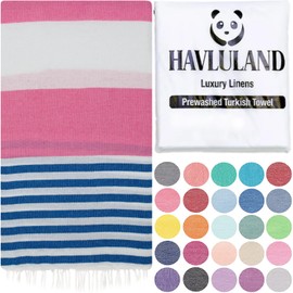 HAVLULAND Turkish Beach Towels, Oversized 40"x72" Turkish Bath Towel, Highly Absorbent Quick Dry Sand Free Beach Towels for Beach Pool Spa Gym Yoga Travel Camping Picnic Blanket - Pink/Blue