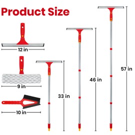 Window Cleaning Kit with Rotatable Squeegee and Microfiber Scrubber Window Cleaner Tool, 57" Long Handle Window Cleaner for Car, Shower, Indoor & Outdoor Glass Door