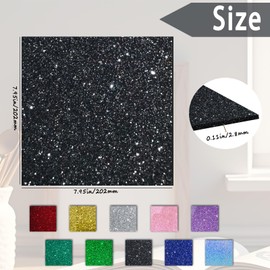 FaeliKnise Glitter Acrylic Sheets 1/8 in Thick 8x8 Cast Sparkly Acrylic Sheets 3mm for Laser Cutting, Engraving, Invitation Blanks, Signs, Festival Decorations (2, Black, 8"x8")