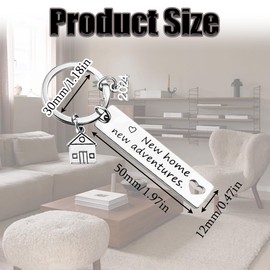 2PCS New Home Keychain Set 2024 New House Keychain Silver Housewarming Gift for New Homeowners Stainless Steels First Home Gifts Keyrings for Couple Women Men