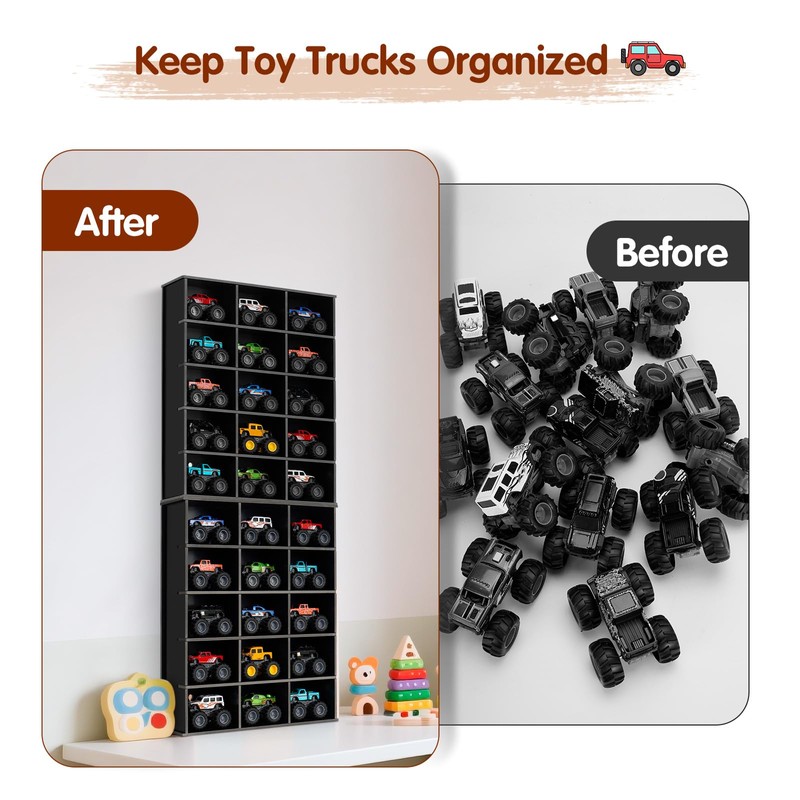 Krafetto 2 Pack Trucks Display Shelf, 15 Slot Toy Cars