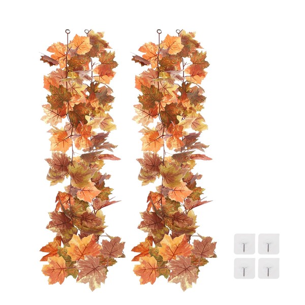 PATIKIL Fall Garland 5.7Ft/Piece, 2 Pack Artificial Autumn Foliage Garland