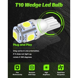 Alopee 30 Pack 194 Led Bulb White 6500K T10 Led Light Bulbs 5SMD 5050 Chips 2825 168 158 501 W5W Automotive Replacement for Car Dome Map Door Courtesy Trunk Light DC 12V