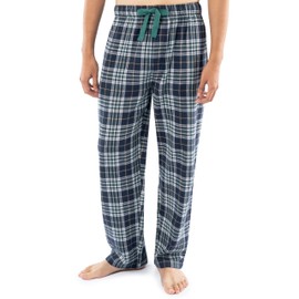 Fruit of the Loom Men's Flannel Pajama Sleep Set, Navy/Green Plaid, Small