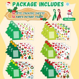 36 Packs Christmas Picture Frame Craft for Kids with Easel，DIY Christmas Tree Paper Art Crafts kit with Stand Holiday Xmas Picture Frames Bulks DIY Game Activity for Kindergarten Preschool Kids