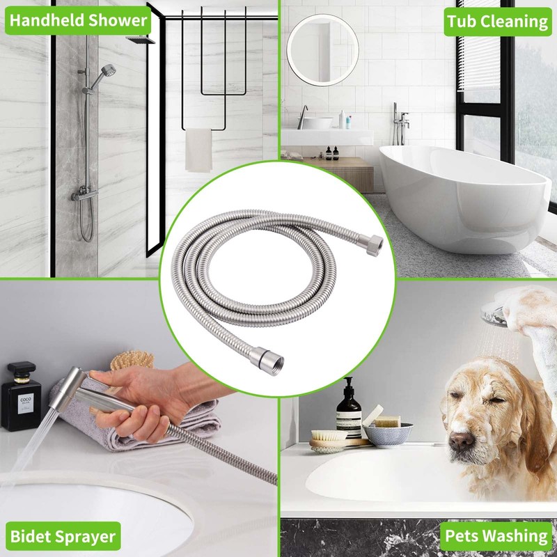 Angle Simple Brushed Nickel Shower Hose 59", Stainless Steel Replacement